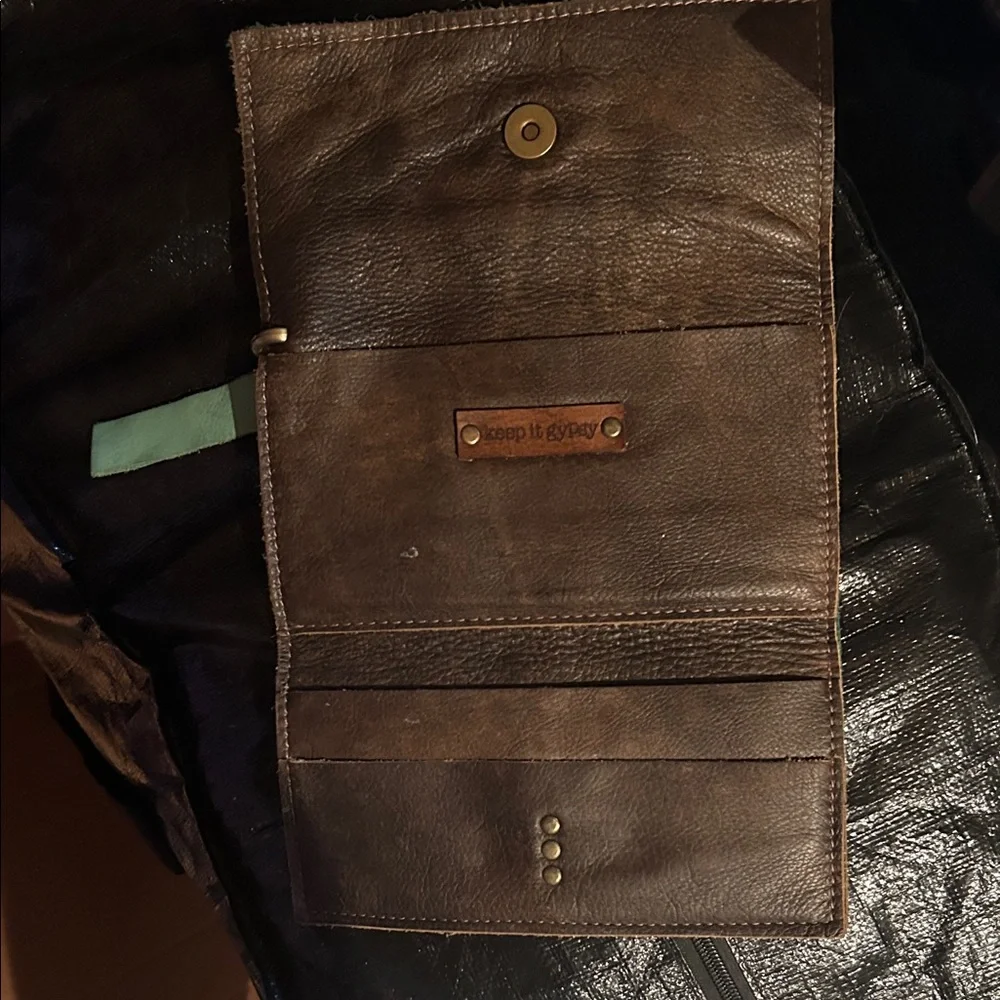 Keep it Gypsy with a Upcycled patch Teal Crocodile Embossed Wallet - Picture 2 of 3